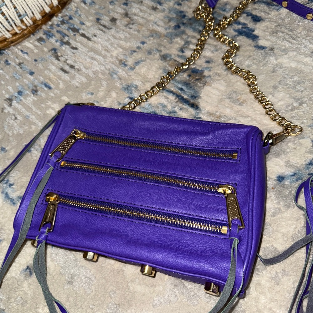 Rebecca Minkoff Purple Zipper MAC Crossbody Bag with Gold Chain extra tassels - Picture 2 of 6